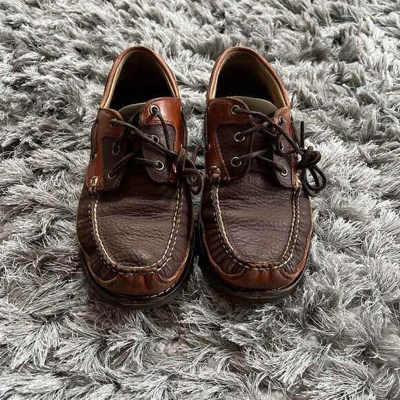 LL Bean Boat Shoes Men 8.5 D Brown Leather Loafer Preppy - Picture 10 of 11